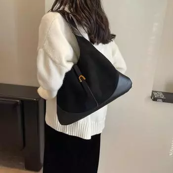 Премиальная сумка через плечо женская осень и зима 2024 года, новая французская сумка-ведро, матовая ретро-переносная сумка через плечо чёрный