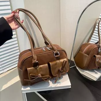 Премиальная сумка через плечо женская осенне-зимняя простая матовая сумка темперамент универсальная сумка через плечо для поездок на работу 29*12*17 коричневый