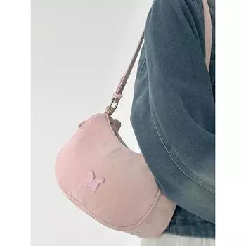 Премиальная сумка-мешок с бантом подмышкой, женская, новая, нишевая, повседневная сумка-мессенджер через плечо, сумка-багет для поездок на работу розовый