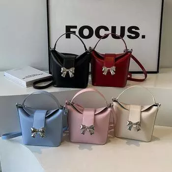 Премиальная сумка-мешок с бантом, женская трендовая сумка-мессенджер, универсальная модная сумка-ведро через плечо красный