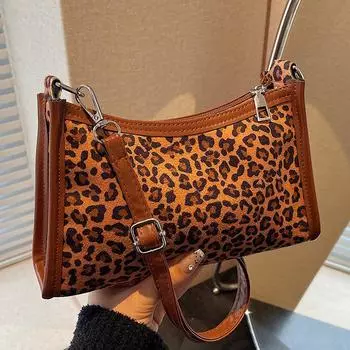 Премиальная сумка с леопардовым принтом для женщин, женская сумка через плечо в стиле ретро, универсальная сумка-мессенджер на одно плечо для женщин коричневый