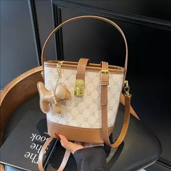 Премиальная сумка с принтом, темпераментная сумка-ведро в иностранном стиле, универсальная сумка-мессенджер через плечо no pendant коричневый