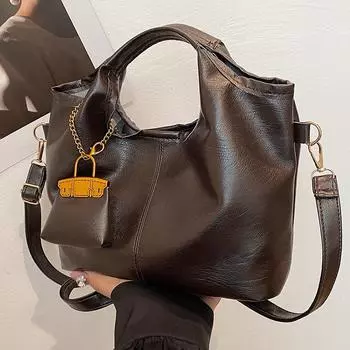 Премиальная сумка-тоут для поездок на работу женская 2024 осень и зима новая ретро сумка-ведро из мягкой кожи женская модная сумка-мессенджер через плечо чёрный