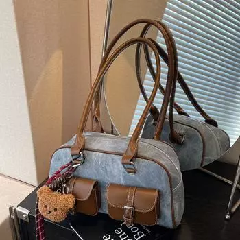 Премиальная сумка-тоут женская контрастная сумка через плечо большой вместимости универсальная сумка для поездок подмышкой No pendant