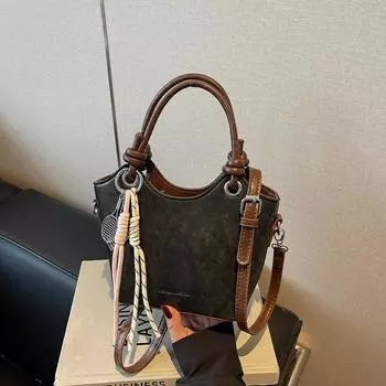 Премиальная сумка-тоут женская новая модная контрастного цвета универсальная на плечо сумка-ведро сумка-мессенджер чёрный