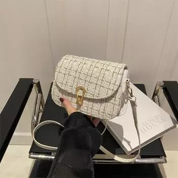 Премиальная темпераментная маленькая женская сумка 2024 года, летняя новая модная универсальная сумка-мессенджер в стиле ретро, сумка-седло через плечо в клетку белый