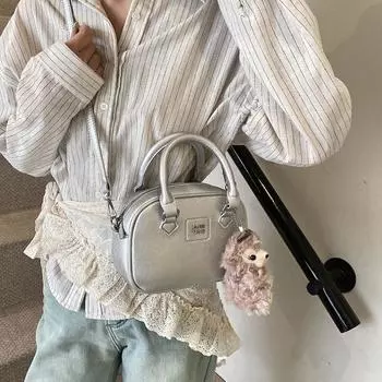 Премиальная текстура Боулинг Маленькая женская сумка Универсальная иностранная сумка-мессенджер Маленькая квадратная сумка через плечо no pendant серебряный