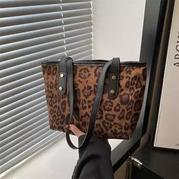 Премиальная текстура леопардового принта сумка 2024 новая ретро сумка модная сумка через плечо в иностранном стиле нишевая сумка-тоут для поездок на работу чёрный