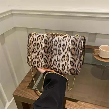 Премиальная текстура леопардовый принт сумка женская мода плечо цепочка сумка женская ниша универсальная сумка мессенджер коричневый