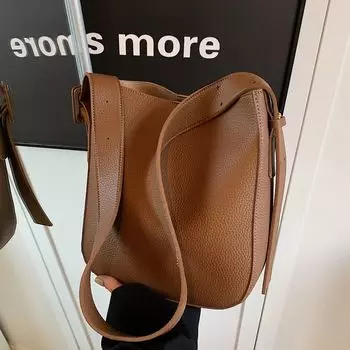 Премиальная текстура модная сумка-ведро большой емкости сумка-тоут с узором личи женская сумка через плечо коричневый