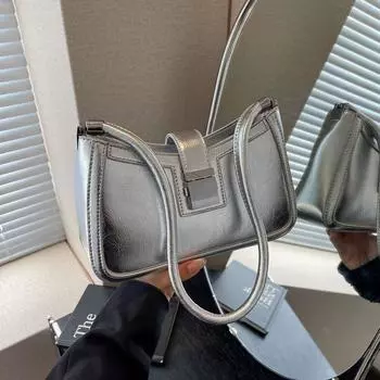 Премиальная текстура нишевая сумка женская сумка 2024 лето новая популярная универсальная сумка на одно плечо подмышкой ручная переноска маленькая квадратная сумка 24*7*15 серебряный