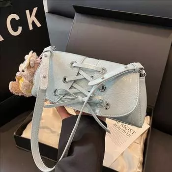 Премиальная текстурированная сумка подмышкой, женская трендовая универсальная простая сумка через плечо с бантом no pendant синий