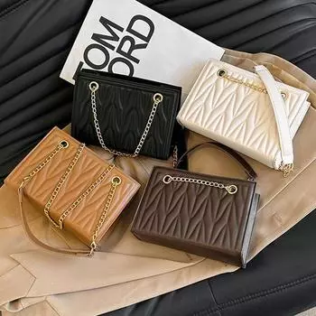 Премиальная Текстурная Сумка Женская Сумка Модная Бриллиантовая Нишевая Дизайн Маленькая Квадратная Сумка Модная Сумка Через Плечо Для Поездок На Цепи коричневый