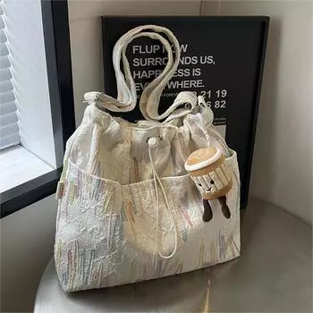 Премиальная женская сумка из холста для отдыха и поездок на работу, популярная летом, вместительная сумка-ведро