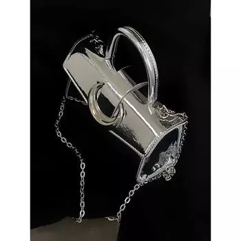 Премиальная женская сумка Moon Lock 2024 года, новинка, серебряная квадратная сумка из лакированной кожи, сумка-цепочка через плечо серебряный