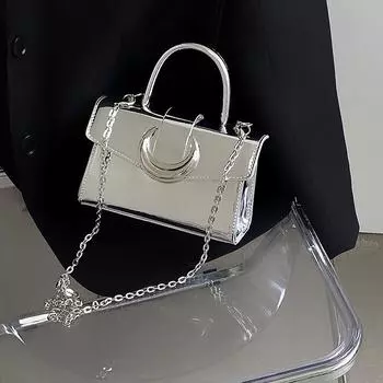 Премиальная женская сумка Moon Lock 2024 года, новинка, серебряная квадратная женская сумка, сумка-цепочка через плечо серебряный