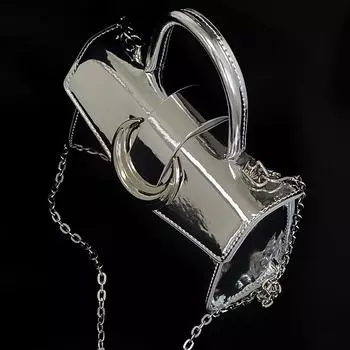 Премиальная женская сумка Moon Lock 2024 года, новинка, серебряная квадратная сумка из лакированной кожи, сумка-цепочка через плечо серебряный