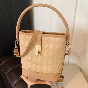 Премиальная женская сумка с ромбом, модная женская сумка-ведро через плечо, простая универсальная женская сумка-мессенджер коричневый