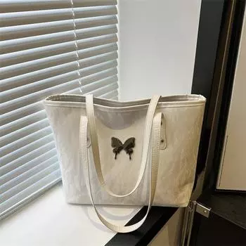 Премиальная женская сумка-тоут 2024 года, новая ручная сумка для поездок на работу, универсальная модная однотонная сумка большой вместимости через плечо белый