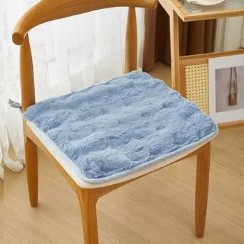 Премиальная зимняя плюшевая подушка для сиденья, толстая теплая нескользящая накладка на стул для офиса, дома, комфорт, мягкий чехол 40*40cm синий