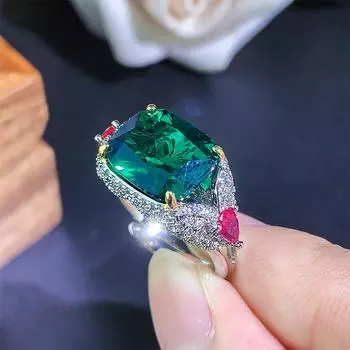 Премиальное кольцо с изумрудом Spar, набор из живых ретро-бриллиантов