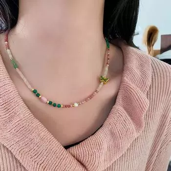 Премиальное ожерелье-бабочка из натурального нефрита с красным камнем, ожерелье с бусинами, аксессуары, цепочка на ключицу из титановой стали с бриллиантами