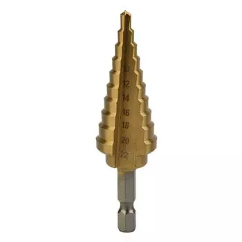 Премиальное ступенчатое конусное сверло HSS с покрытием 4 22 мм для металла и дерева