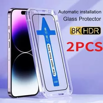 Премиальное закаленное стекло для iPhone 16 15 12 13 14 Pro Max Защитное стекло для экрана Glass16 15 14 Plus Полное покрытие с автоматическим установщиком iphone 11 чистый