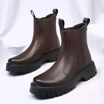 Премиальные ботинки челси мужские высокие британские дымчатые ботинки осенние флисовые теплые черные ботинки Martin мужские ботинки 38 коричневый