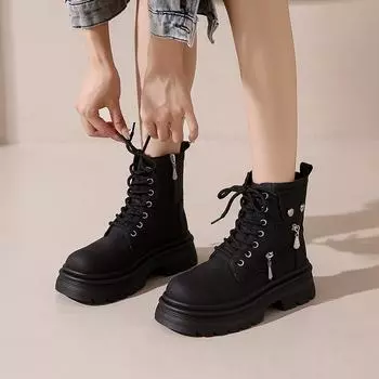 Премиальные ботинки Martin на шнуровке, женские, новые, ретро, нишевые, бархатные, повседневные, универсальные, локомотивные ботинки на осень и зиму 2024 года 35 чёрный