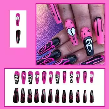 Премиальные накладные ногти на Хэллоуин, не выцветающие, многоразовые, декоративные розовый