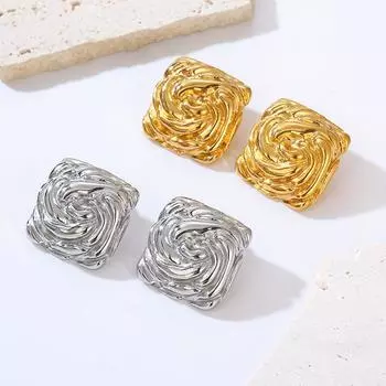 Премиальные персонализированные серьги, покрытые 18-каратным золотом, квадратные серьги-гвоздики из нержавеющей стали с текстурой, серьги-гвоздики в стиле темперамент