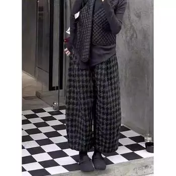 Премиальные повседневные брюки большого размера женская одежда зимние бархатные утолщенные дизайнерские темпераментные тонкие универсальные свободные клетчатые брюки M