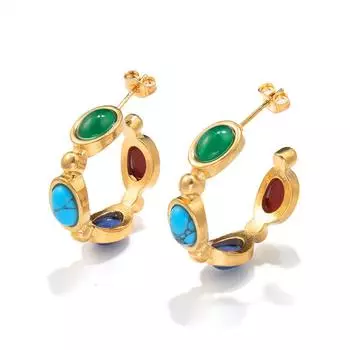 Премиальные ретро-серьги из нержавеющей стали с инкрустацией натуральным камнем, женские серьги из нержавеющей стали с позолотой 18 карат