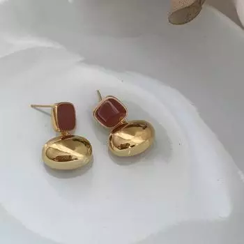 Премиальные серьги-гвоздики с металлической пластиной в форме боба, женские, холодного стиля, модные, темпераментные, простые, универсальные серьги