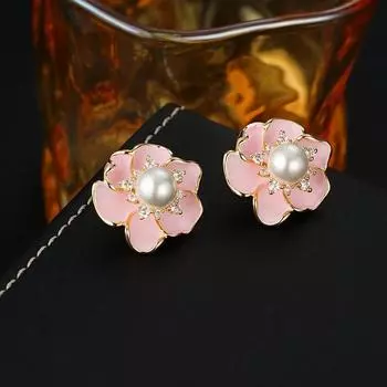 Премиальные серьги-гвоздики Sense Sweet And Elegant Temperament Pink Flower с уникальным дизайном Sense Light Luxury Temperament Gentle Earrings 18K розовый