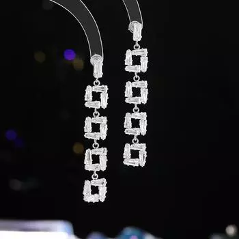 Премиальные серьги с бахромой из циркония, женские серьги-гвоздики из серебра 925 пробы с геометрической огранкой и квадратными гранями, модные серьги в стиле знаменитостей золотой