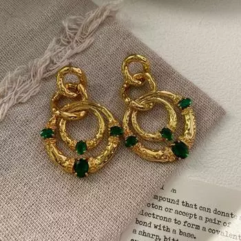 Премиальные серьги женские ретро сращивание изумрудные серьги-гвоздики текстура индивидуальность тренд преувеличенные серьги