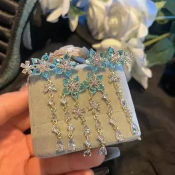 Премиальные свадебные серьги Sweet Flower Tassel Circon Серьги Heavy Industry синий