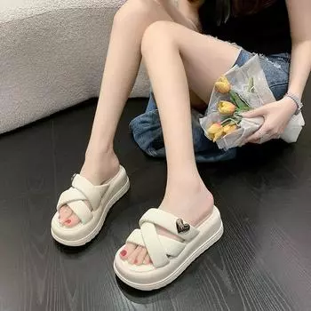 Премиальные толстые классные тапочки женские летние 2025 года новые интернет знаменитости розовые феи стиль любовь маленькие тапочки-булочки 35