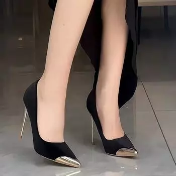 Премиальные туфли на высоком каблуке royal sister из замши женские туфли на тонком каблуке 2025 года новые французские темпераментные туфли на высоком каблуке с острым носком 35