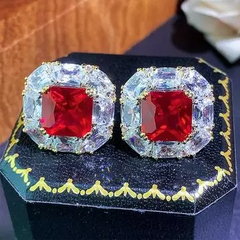 Премиальные ювелирные изделия Pigeon Blood Открытое кольцо Модные серебряные серьги-иглы для пригородных поездок Модные женские серьги