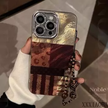 Премиальный чехол с блестками и винтажным леопардовым принтом в стиле пэчворк для iPhone 16 15 14 13 12 11 XS XR X 8 7 Pro Max Plus 16promax