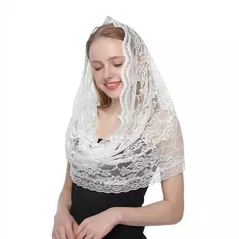 Премиальный цветочный кружевной шарф, хиджаб, шаль в церкви, женский шарф, бандана, повязка на голову, треугольные шали с кисточками, шарфы, головной платок чёрный