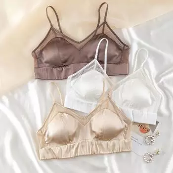 Премиальный французский бюстгальтер из атласного шелка — глянцевый, без косточек, тонкая чашечка, высококачественный шелк Mulberry Medium