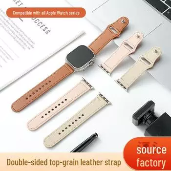 Премиальный кожаный ремешок для умных часов Apple и Huawei — подходит для Apple Watch Series 10 и iWatch 9 с застежкой в деловом стиле 22MM Slim Waist розовый