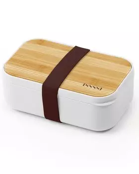 Премиальный ланч-бокс для взрослых и палочки для еды из настоящего бамбука, можно использовать в микроволновой печи и мыть в посудомоечной машине, многофункциональный (Набор столовых приборов), Крышка, 100% герметичная, (Белый с оттенком)