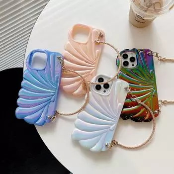 Премиальный мягкий чехол для телефона с цепочкой для iPhone 12/13/14/15 Pro Max - цветное покрытие, дизайн логотипа Apple, защитный чехол iPhone 13 розовый