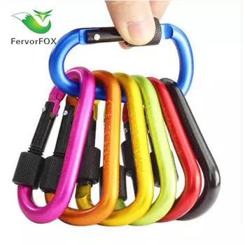 Премиальный наружный многофункциональный алюминиевый D-образный брелок для ключей - 8 см запирающийся крючок A1 чёрный