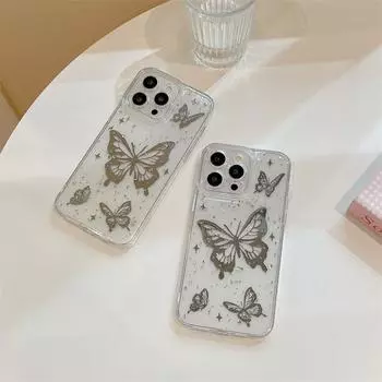 Премиальный платиновый серебристый чехол Butterfly Drop для iPhone 15 Pro Max 14 Plus 13 12 Pro 11 7 8Plus SE 2020 Универсальные чехлы для защиты от падения iPhone 15 Pro Max